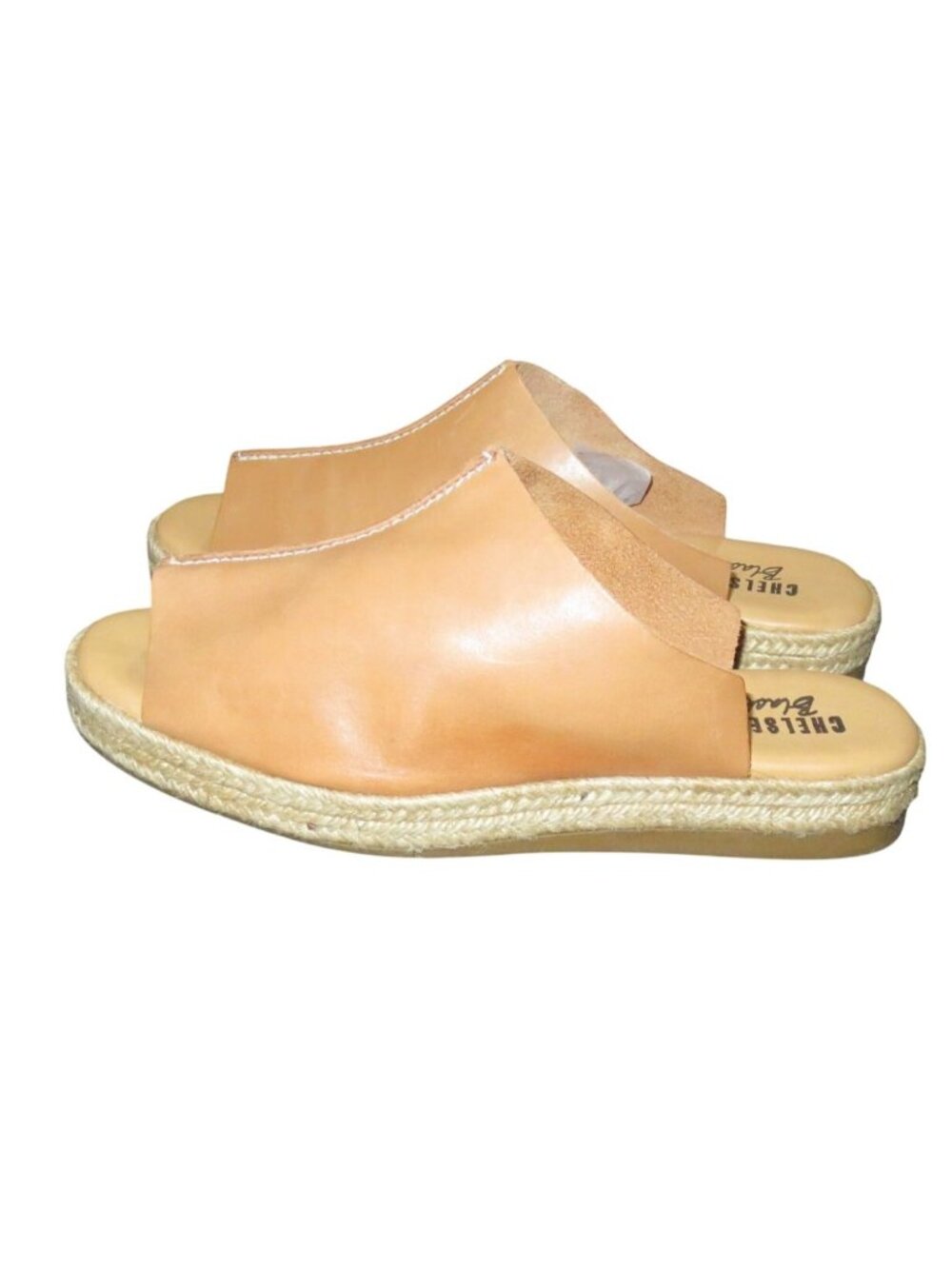 Chelsea + Crew Black Label Mel Tan Brazilian Leather espadrille slide mules